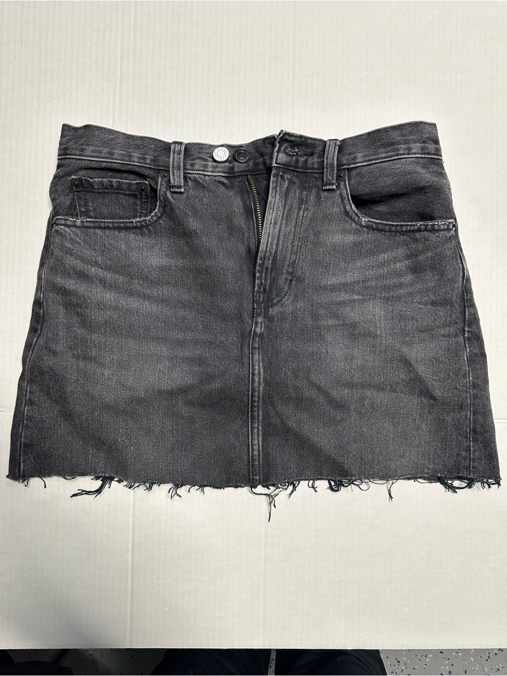 Everlane Charcoal Black Washed Denim Mini Skirt with Frayed Hem